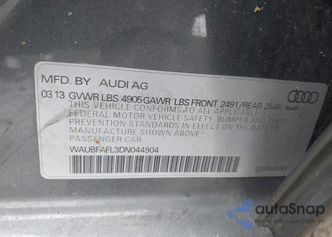 2013 Audi A4 2.0T Premium из США, поврежденный, VIN WAUBFAFL3DN044904